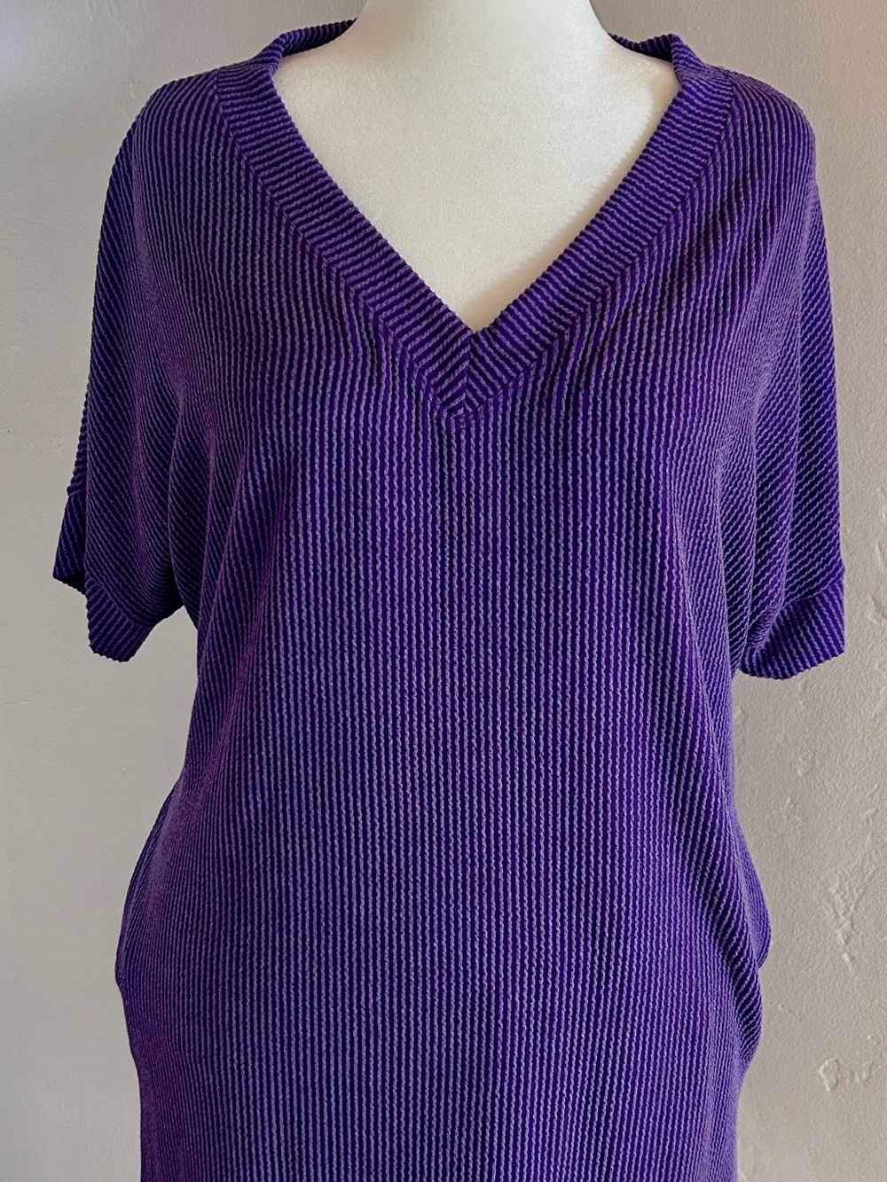 24/7 Comfort Apparel Plum Ribbed V-Neck Midi Dress with Pockets NWT Size 1X